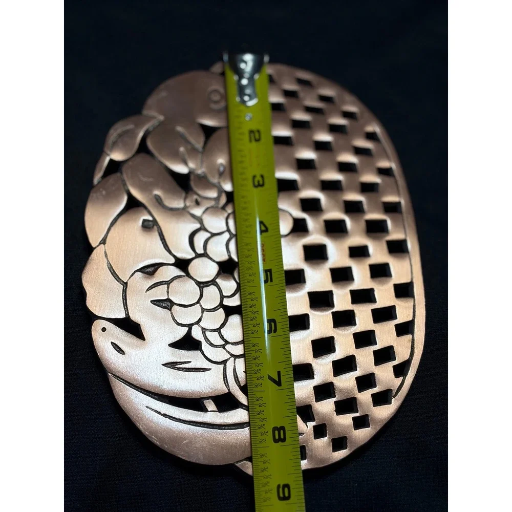 Vintage Copper Fruit Basket Metal Trivet Kitchen Hot Plate Table Decor
